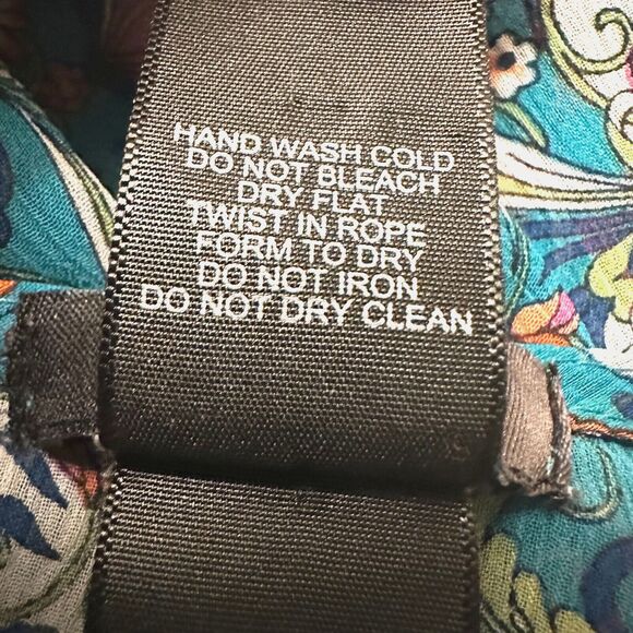 BISOU BISOU Top Women M Teal Blue Floral Sheer Flowy Babydoll V-neck Blouse NWOT - Picture 5 of 7